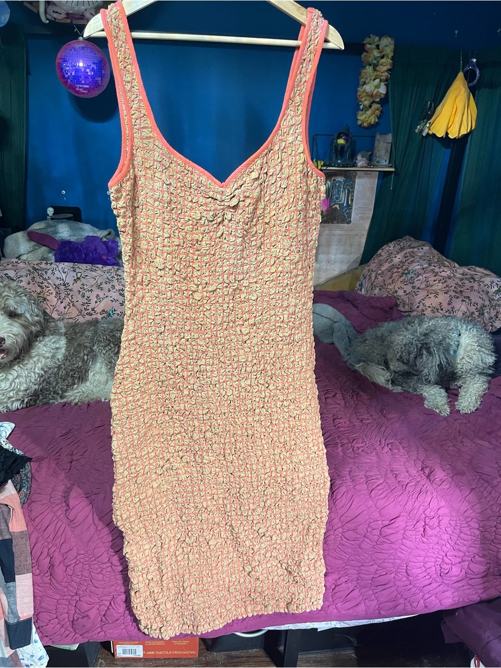 Free People Coral-Trim Peach Textured Tank Dress